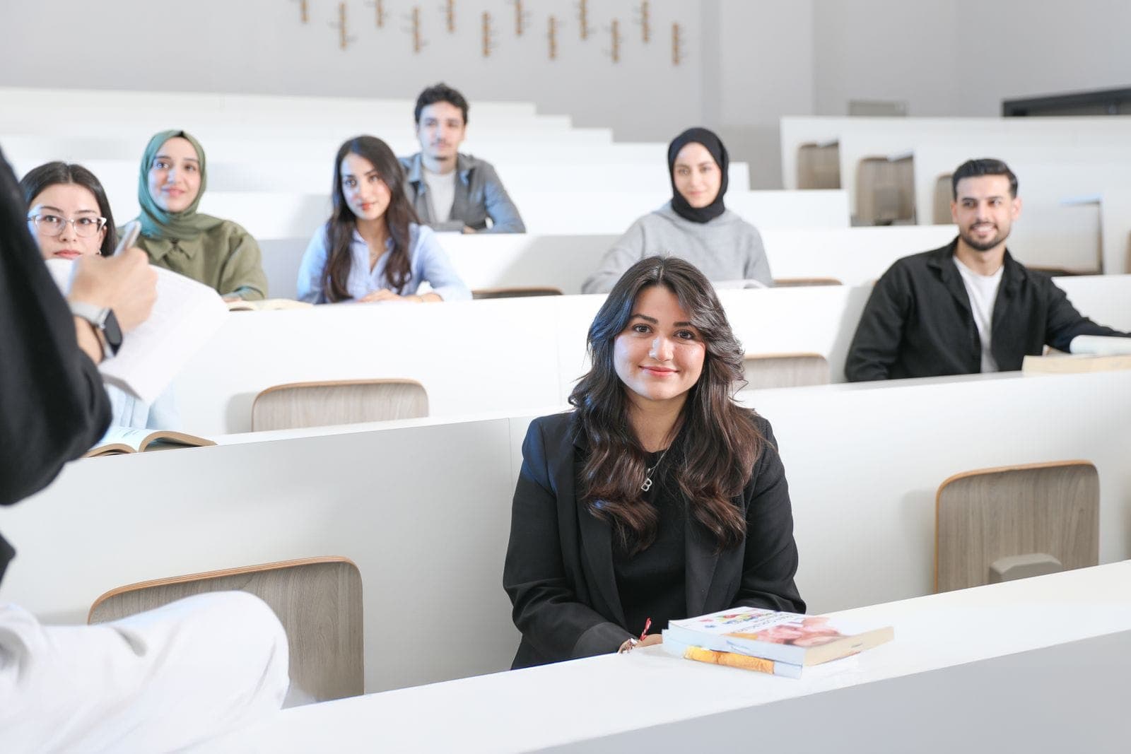 Students in a modern university lecture hall
