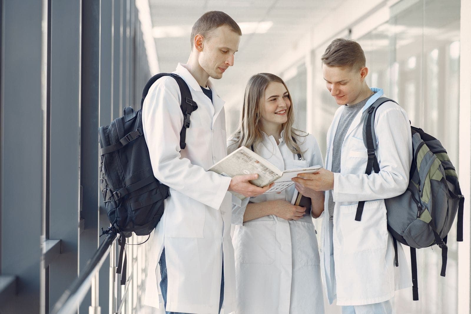 Nursing students in a hospital corridor
